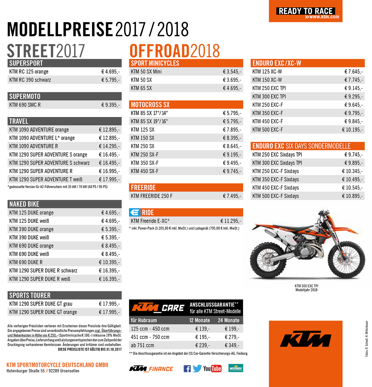 KTM Preise 2017 2018